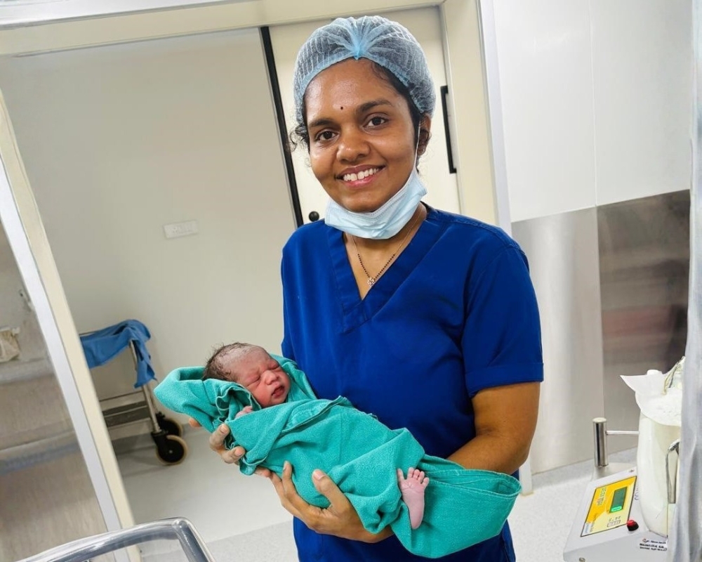 Newborn baby moments after delivery
